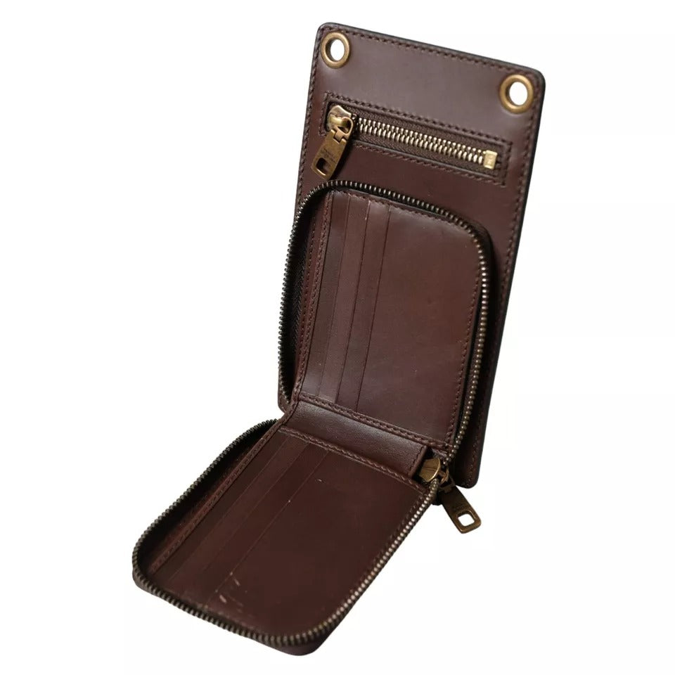 Dolce & Gabbana brunt kalveskind med lynlåslogo med skulderhalsrem pung