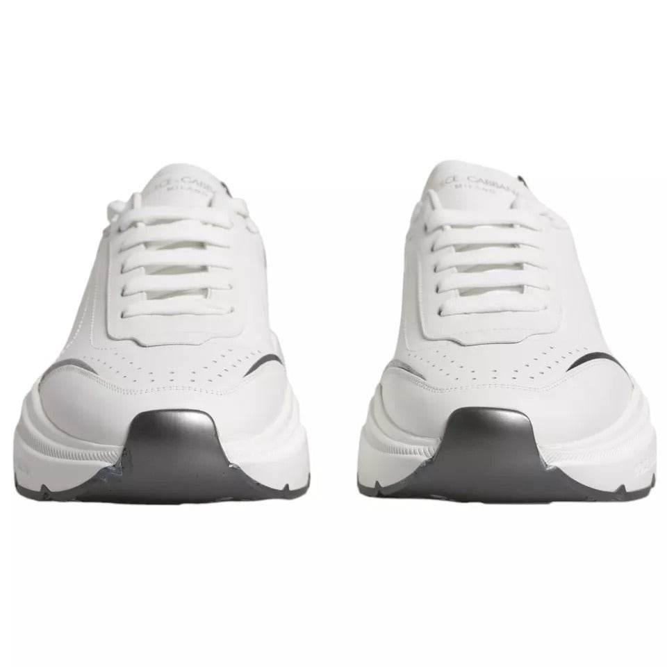 Dolce & Gabbana White Silver DAYMASTER Leather Sneakers Men Shoes - Hilstor