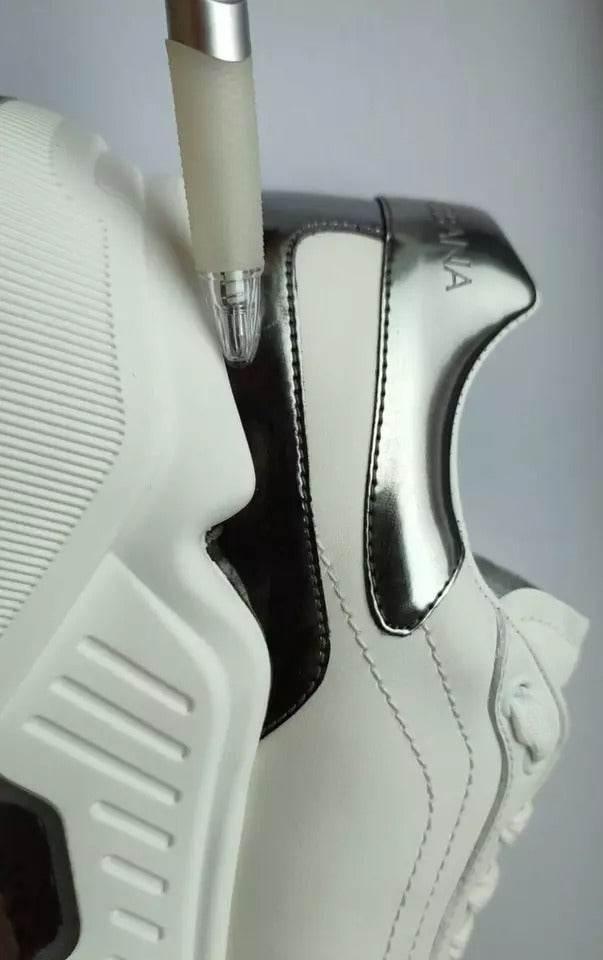 Dolce & Gabbana White Silver DAYMASTER Leather Sneakers Men Shoes - Hilstor