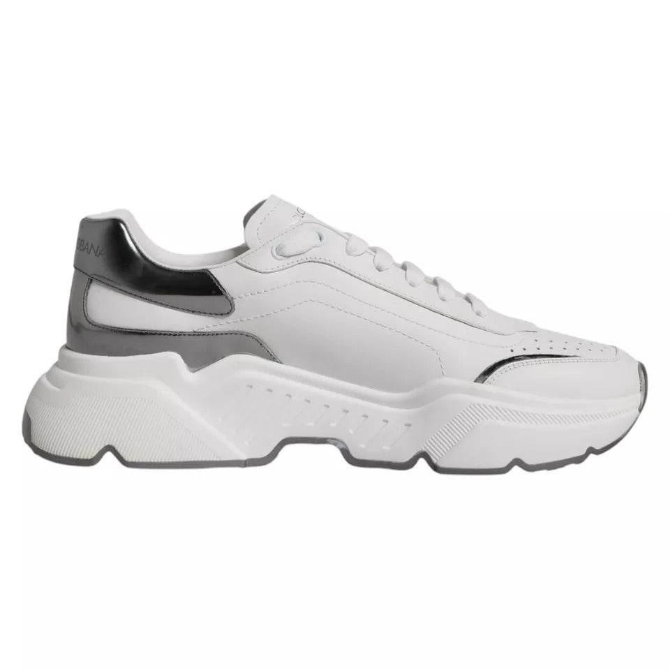 Dolce & Gabbana White Silver DAYMASTER Leather Sneakers Men Shoes - Hilstor