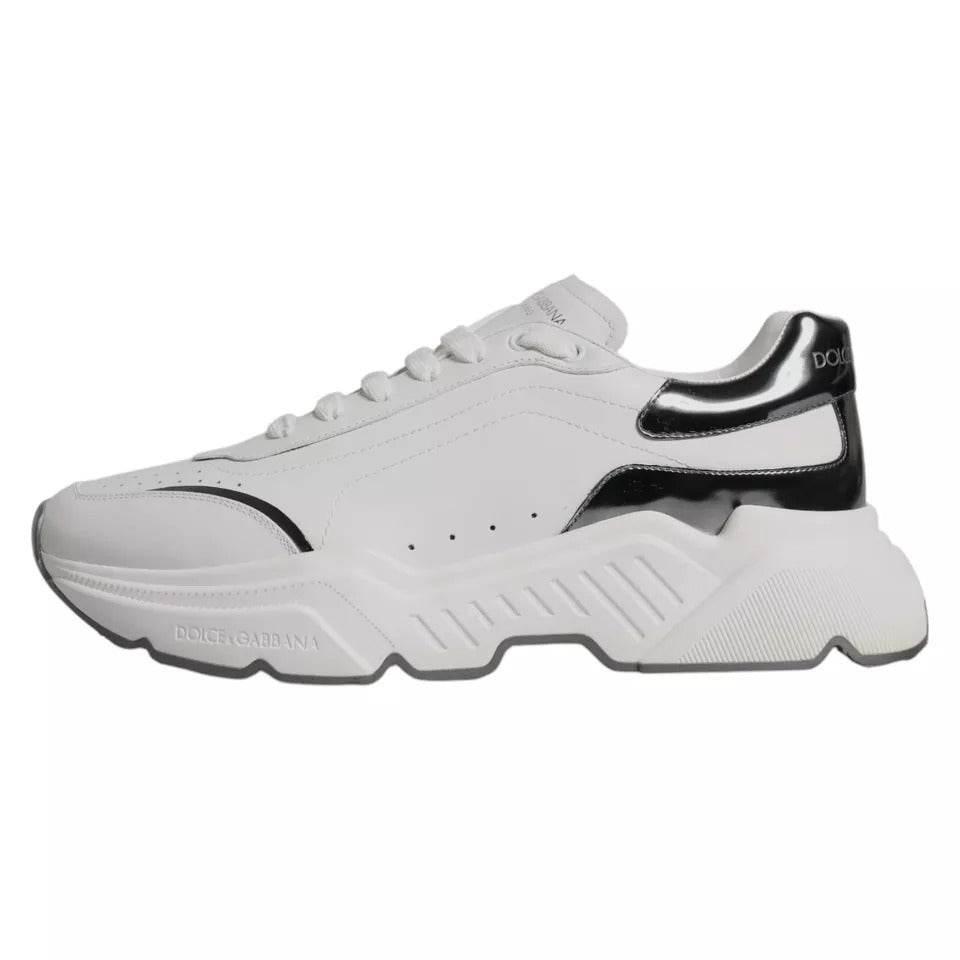Dolce & Gabbana White Silver DAYMASTER Leather Sneakers Men Shoes - Hilstor