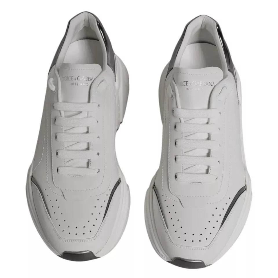 Dolce & Gabbana White Silver DAYMASTER Leather Sneakers Men Shoes - Hilstor