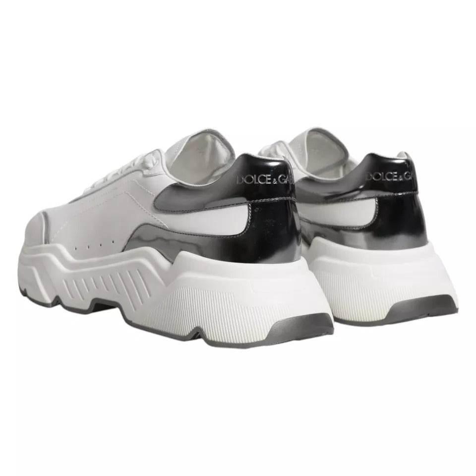 Dolce & Gabbana White Silver DAYMASTER Leather Sneakers Men Shoes - Hilstor