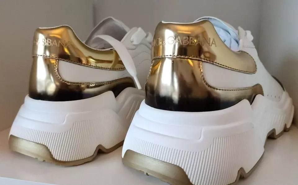 Dolce & Gabbana White Gold DAYMASTER Leather Sneakers Men Shoes - Hilstor