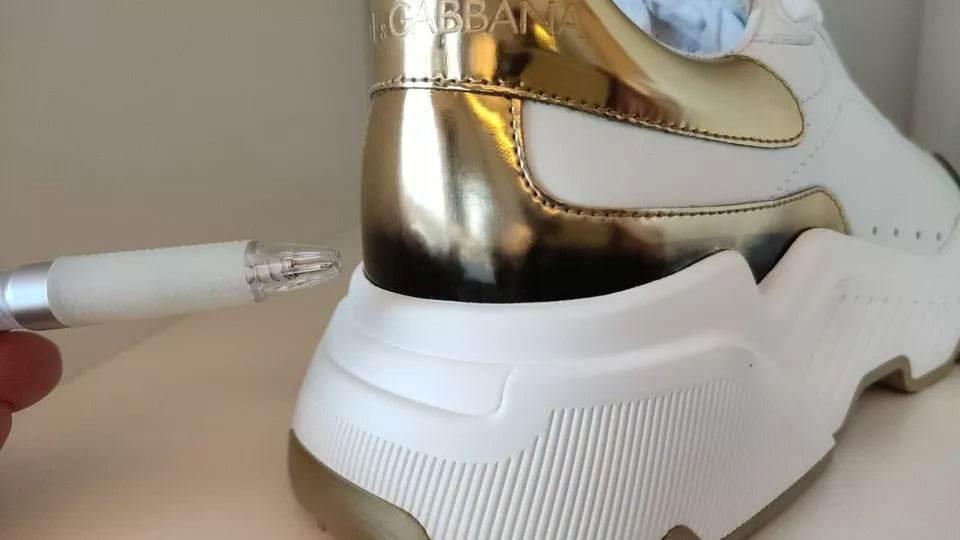 Dolce & Gabbana White Gold DAYMASTER Leather Sneakers Men Shoes - Hilstor