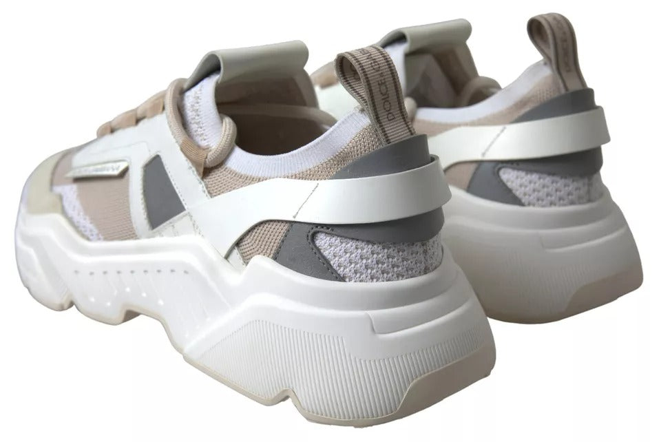 Dolce &amp; Gabbana Hvid Beige Læder Sport DAYMASTER Sko Sneakers