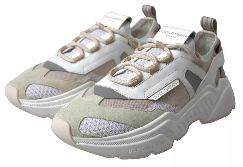 Dolce & Gabbana White Beige Leather Sport DAYMASTER Shoes Sneakers - Hilstor
