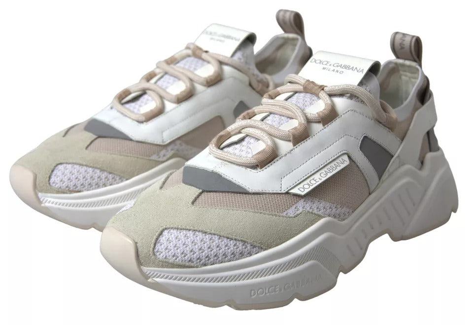 Dolce &amp; Gabbana Hvid Beige Læder Sport DAYMASTER Sko Sneakers