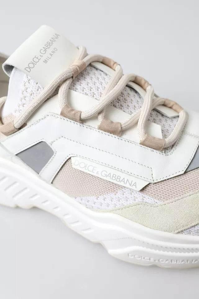 Dolce & Gabbana White Beige Leather Sport DAYMASTER Shoes Sneakers - Hilstor
