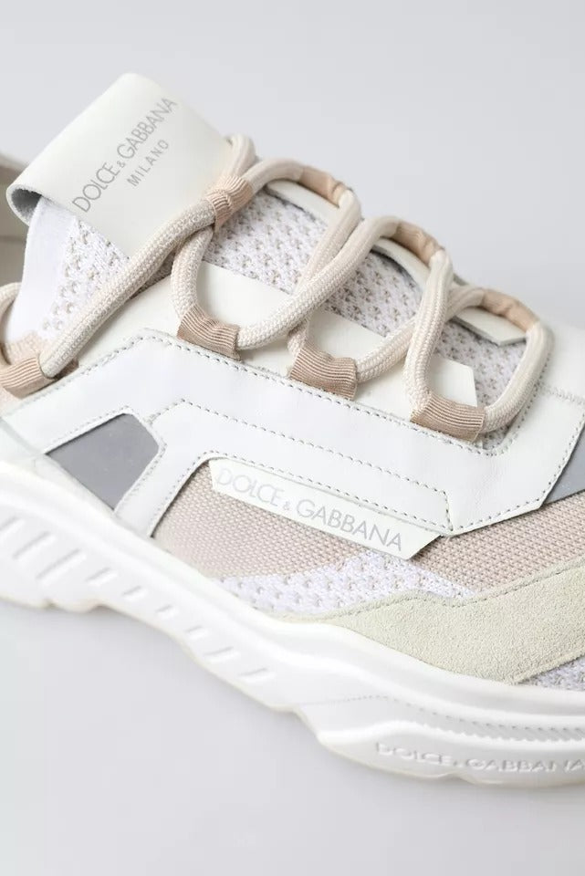 Dolce &amp; Gabbana Hvid Beige Læder Sport DAYMASTER Sko Sneakers