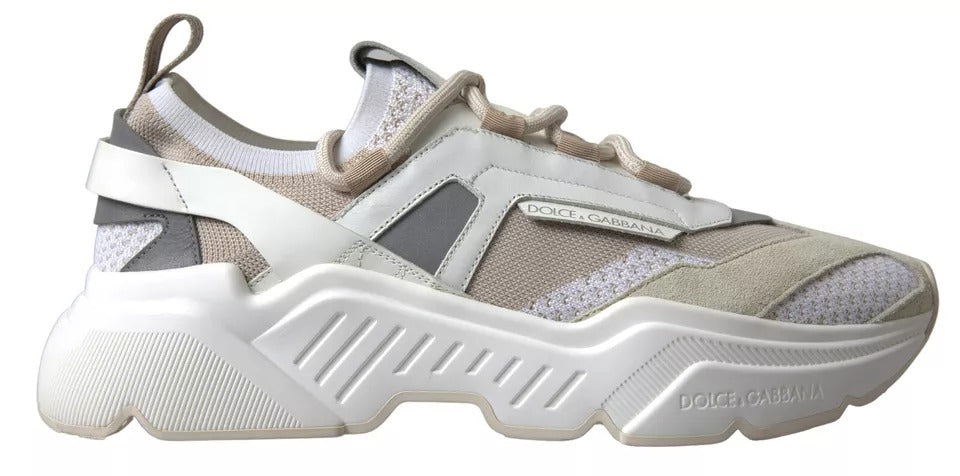 Dolce &amp; Gabbana Hvid Beige Læder Sport DAYMASTER Sko Sneakers