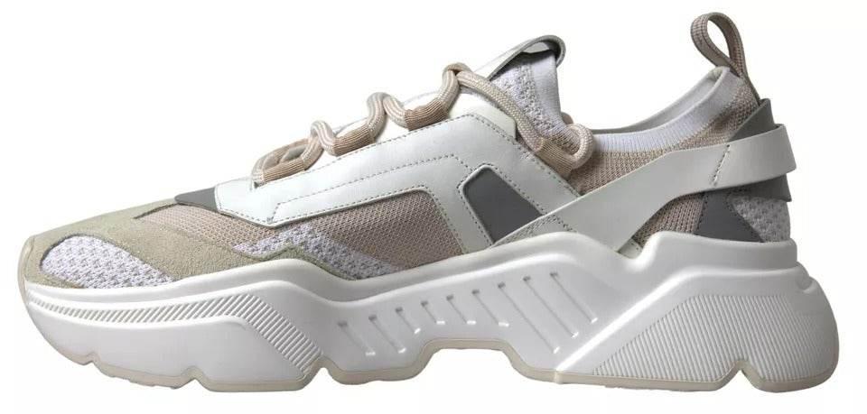 Dolce & Gabbana White Beige Leather Sport DAYMASTER Shoes Sneakers - Hilstor