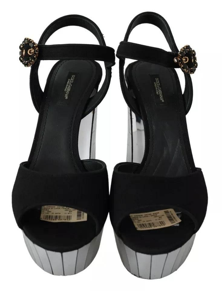 Dolce & Gabbana Black Crystals Ankle Strap Sandals Shoes - Hilstor