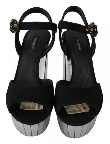 Dolce & Gabbana Black Crystals Ankle Strap Sandals Shoes - Hilstor
