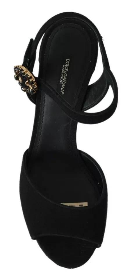Dolce & Gabbana Black Crystals Ankle Strap Sandals Shoes - Hilstor
