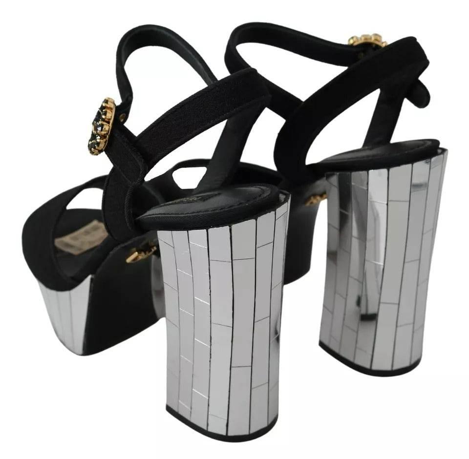 Dolce & Gabbana Black Crystals Ankle Strap Sandals Shoes - Hilstor
