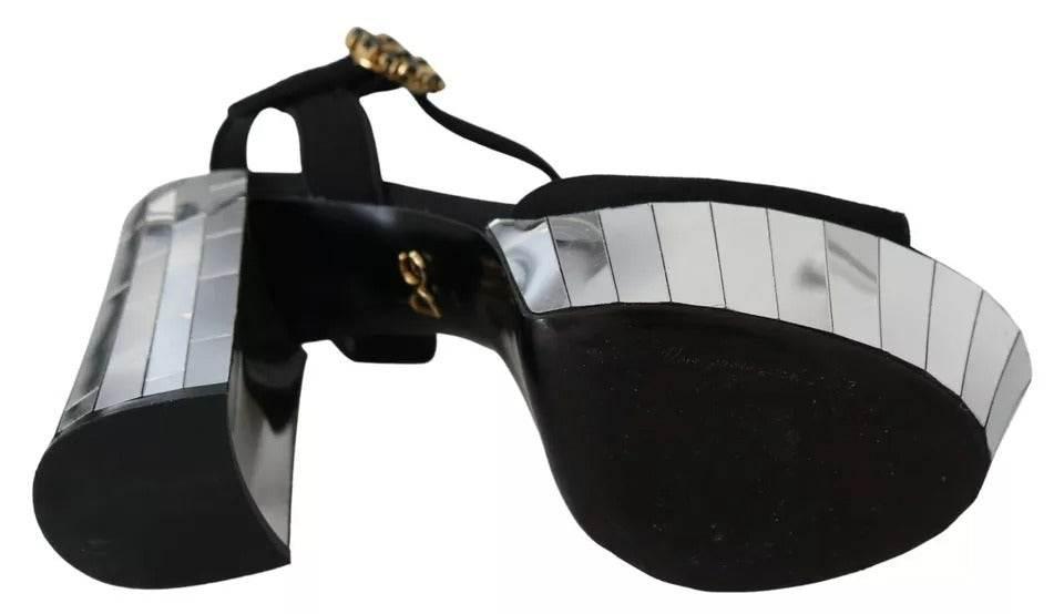 Dolce & Gabbana Black Crystals Ankle Strap Sandals Shoes - Hilstor
