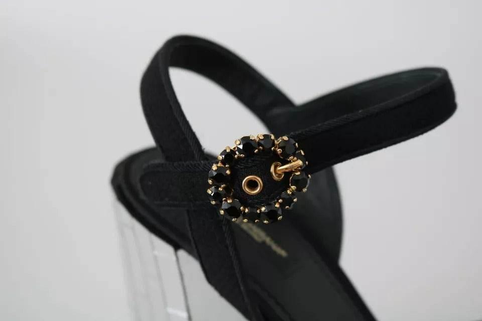 Dolce & Gabbana Black Crystals Ankle Strap Sandals Shoes - Hilstor