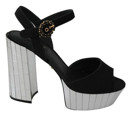 Dolce & Gabbana Black Crystals Ankle Strap Sandals Shoes - Hilstor
