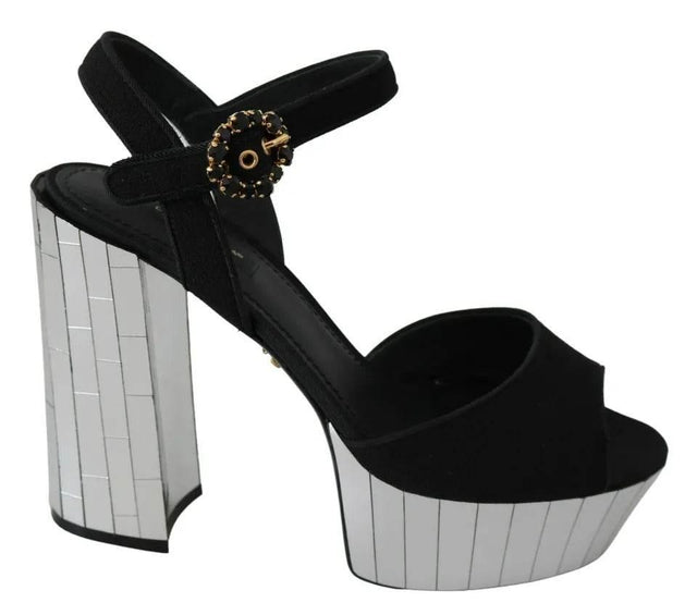 Dolce & Gabbana Black Crystals Ankle Strap Sandals Shoes - Hilstor
