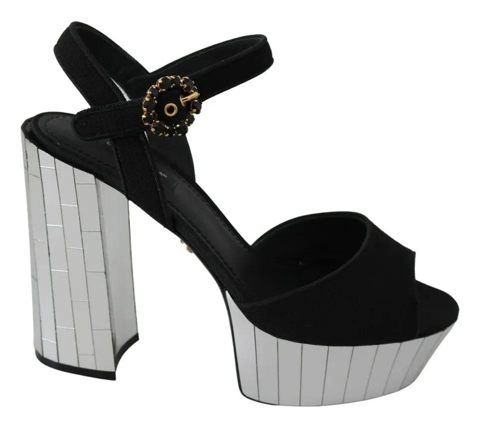 Dolce & Gabbana Black Crystals Ankle Strap Sandals Shoes - Hilstor