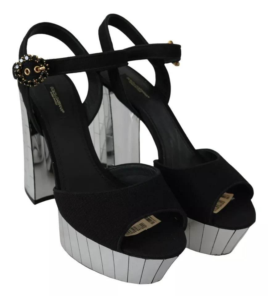 Dolce & Gabbana Black Crystals Ankle Strap Sandals Shoes - Hilstor