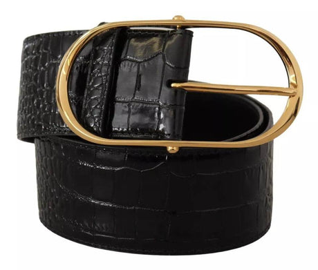 Dolce & Gabbana Black Wide Embossed Leather Gold Metal Buckle Belt - Hilstor