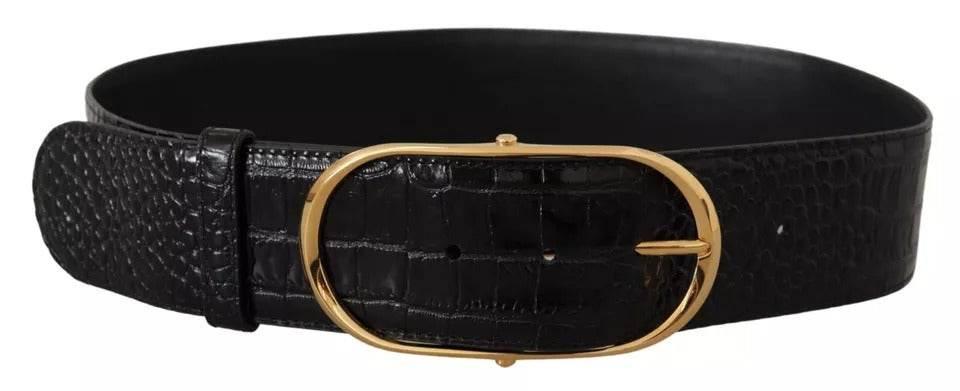Dolce & Gabbana Black Wide Embossed Leather Gold Metal Buckle Belt - Hilstor