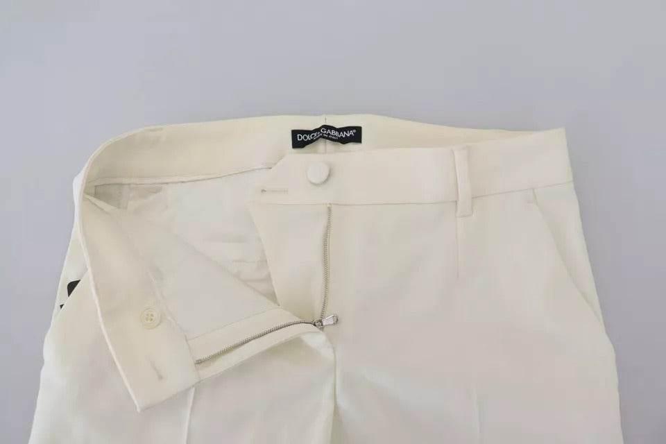 Dolce & Gabbana White High Waist Tapered Wool Pants - Hilstor