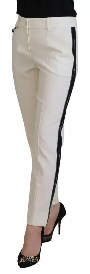 Dolce & Gabbana White High Waist Tapered Wool Pants - Hilstor