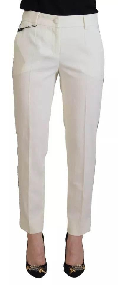 Dolce & Gabbana White High Waist Tapered Wool Pants - Hilstor
