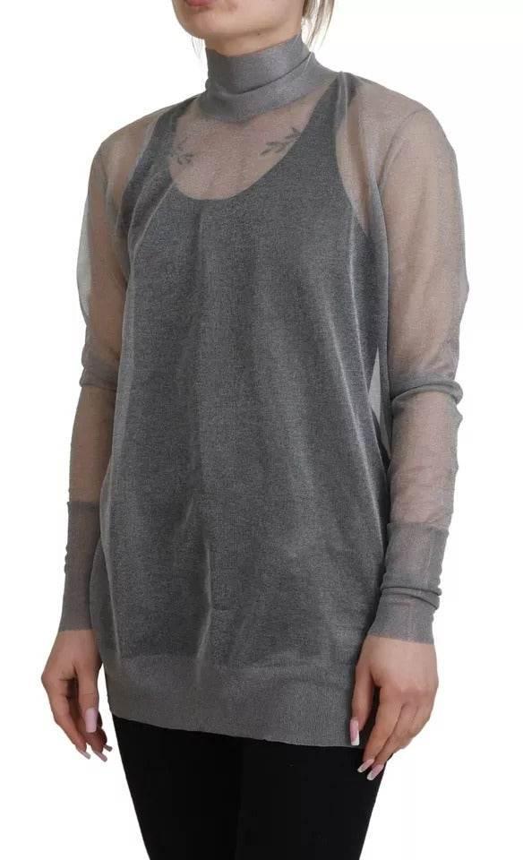Dolce & Gabbana Gray See Through Turtleneck Pullover Sweater - Hilstor