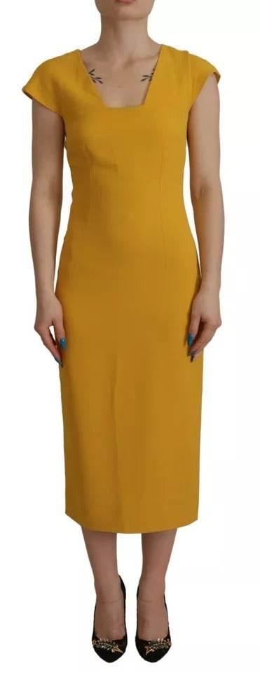 Dolce & Gabbana Yellow Viscose Sleeveless Sheath Midi Dress - Hilstor