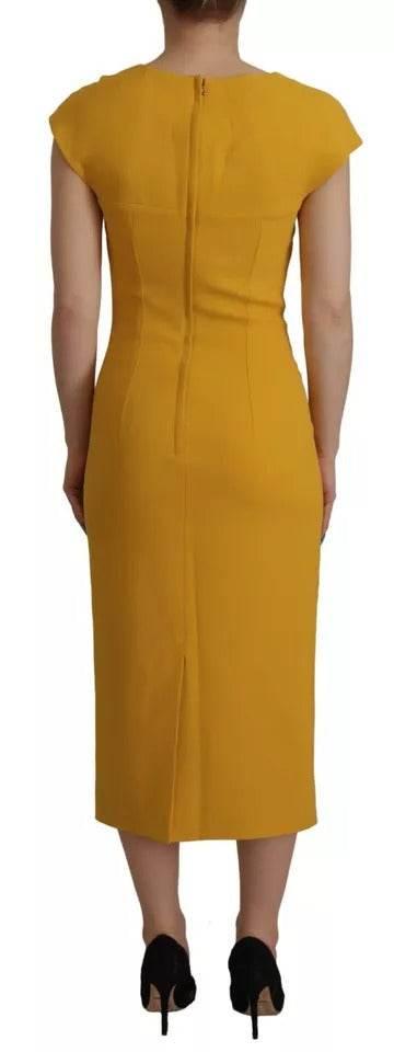Dolce & Gabbana Yellow Viscose Sleeveless Sheath Midi Dress - Hilstor
