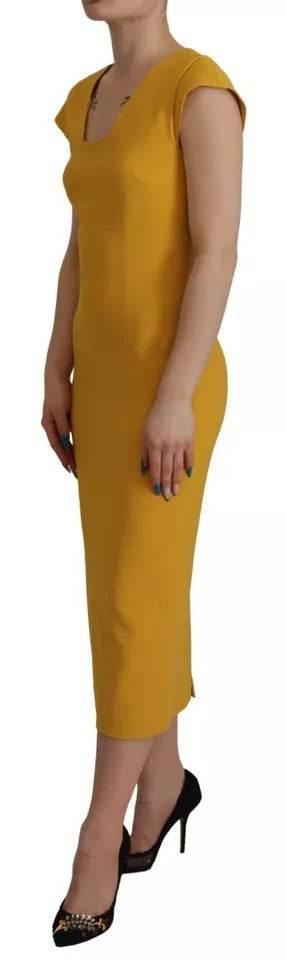 Dolce & Gabbana Yellow Viscose Sleeveless Sheath Midi Dress - Hilstor