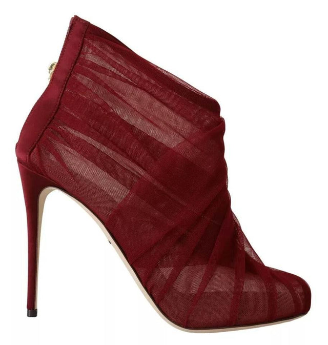 Dolce & Gabbana Red Tulle Ankle Boots Stiletto Heels Shoes - Hilstor