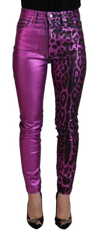 Dolce & Gabbana Purple Leopard Cotton Slim Fit Denim Jeans - Hilstor