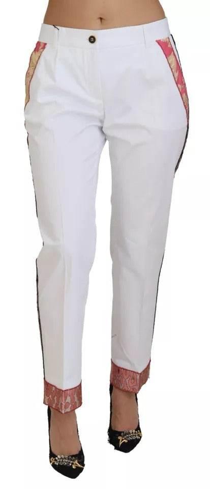 Dolce & Gabbana White Jacquard Cotton Blend Mid Waist Pants - Hilstor