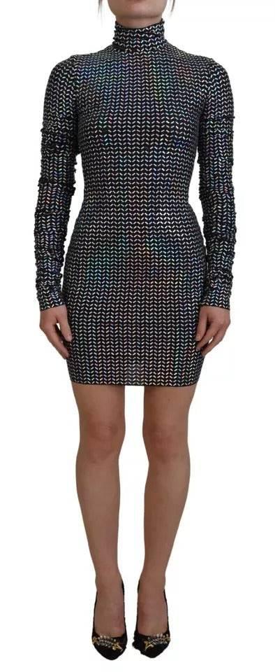 Dolce & Gabbana Black Embellished Nylon Bodycon Mini Dress - Hilstor