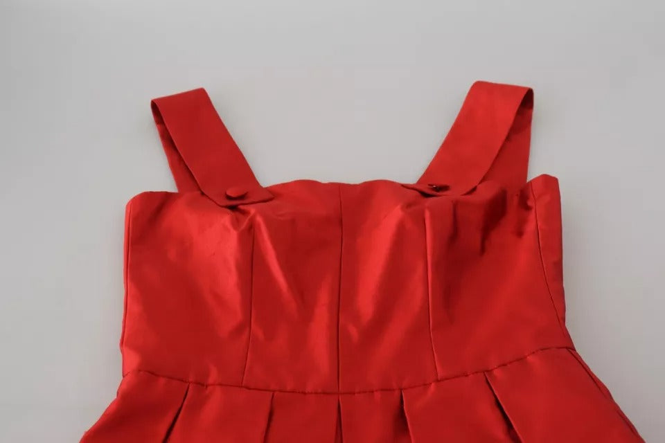 Dolce &amp; Gabbana Rød A-line Plisseret Midi Satin Silke Kjole