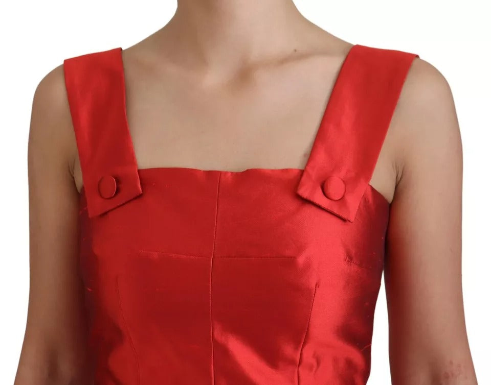 Dolce &amp; Gabbana Rød A-line Plisseret Midi Satin Silke Kjole