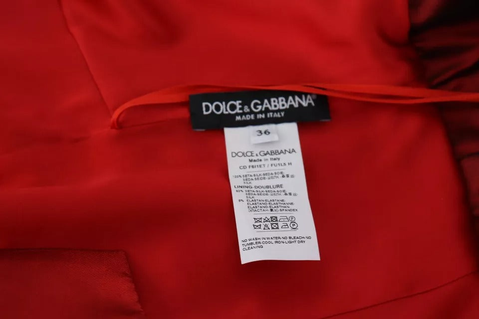 Dolce &amp; Gabbana Rød A-line Plisseret Midi Satin Silke Kjole