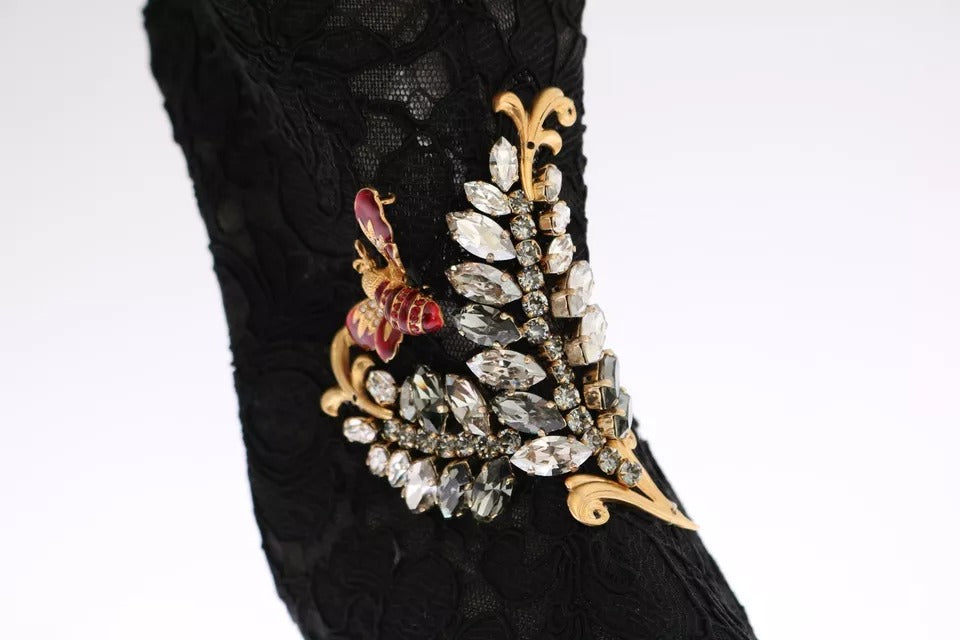 Dolce &amp; Gabbana sorte krystal blonde støvletter Stiletter Sko