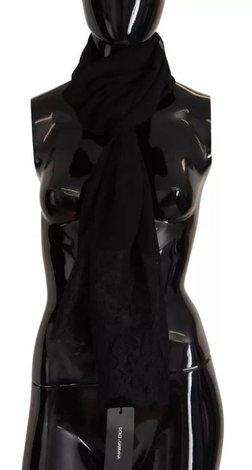 Dolce & Gabbana Brown Silk Wrap Shawl Floral Lace Scarf - Hilstor
