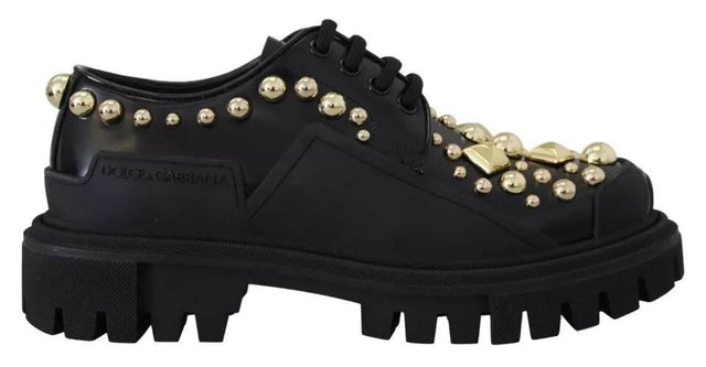 Dolce & Gabbana Black Leather Trekking Derby Embellished Shoes - Hilstor