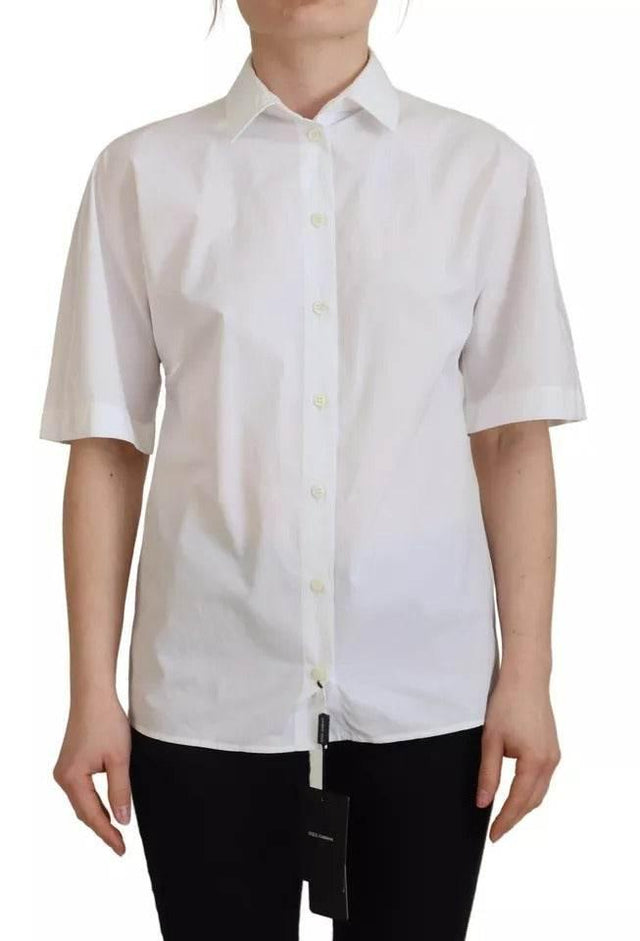 Dolce & Gabbana White Cotton Button Front Short Sleeve Shirt - Hilstor