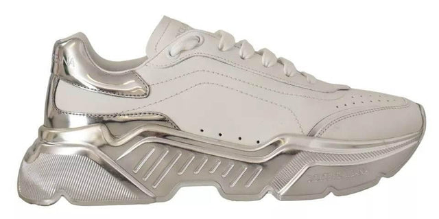 Dolce & Gabbana White Silver Leather Daymaster Sneakers Shoes - Hilstor
