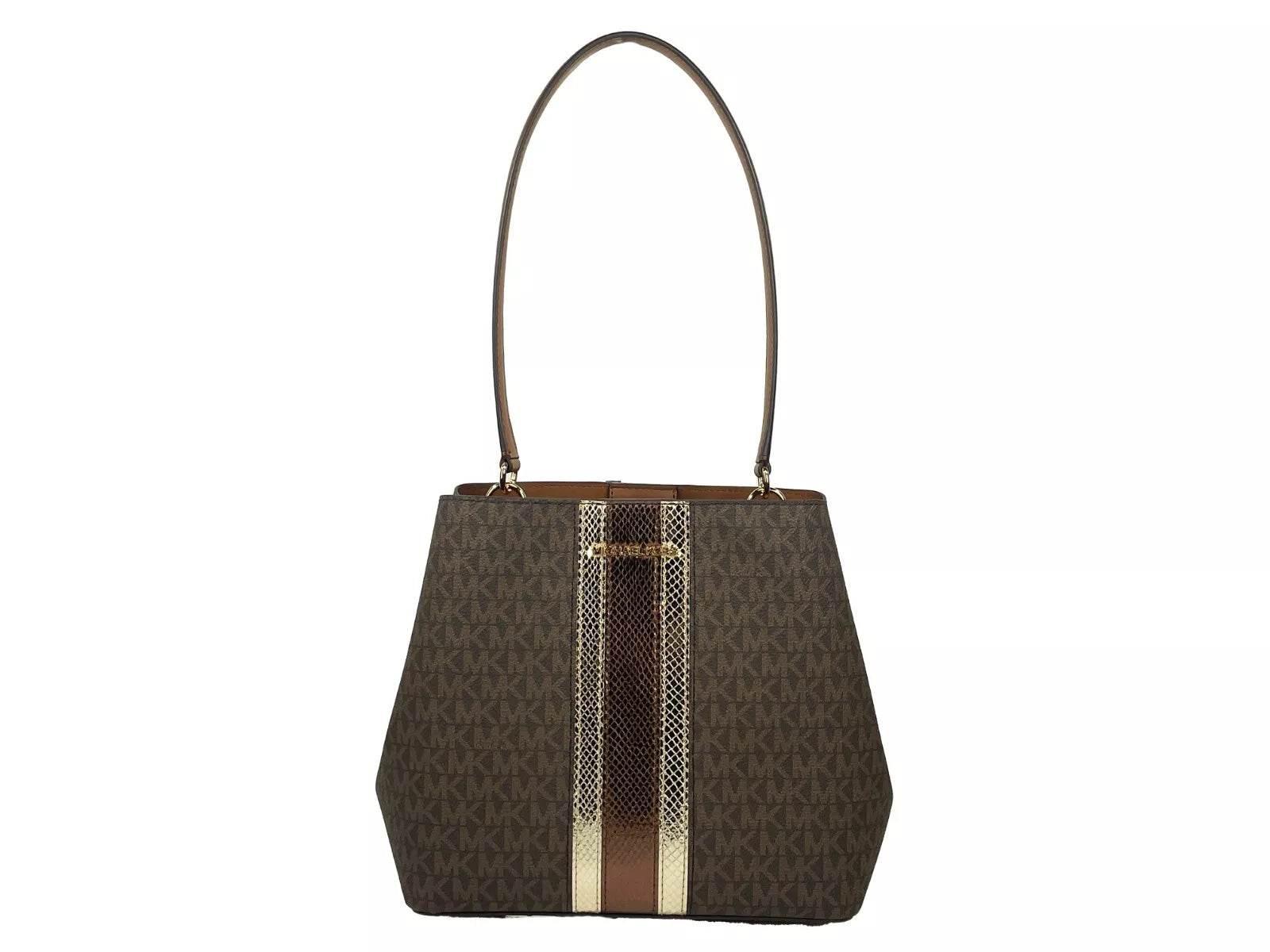 Michael Kors Medium Pratt Bucket Shoulder Bag Purse Brown - Hilstor