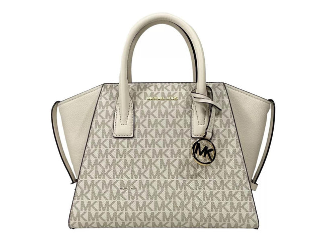 Michael Kors Avril Small Leather Top Zip Satchel Crossbody Bag Cream - Hilstor