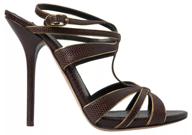 Dolce & Gabbana Brown Ankle Strap Stiletto Heels Sandals Shoes - Hilstor